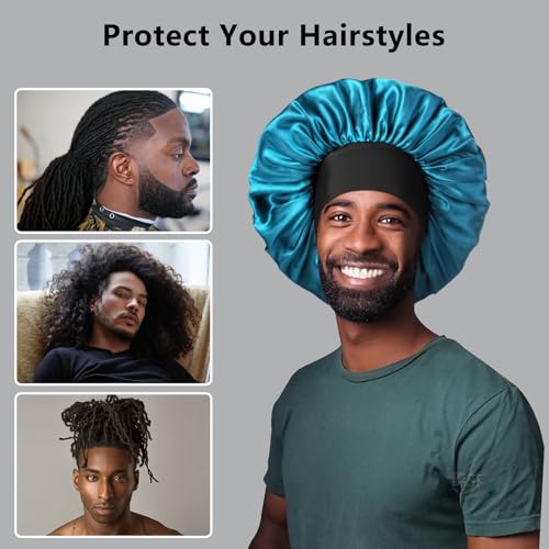 Image of 2pcs Bonnets for Men, Double Layer Hair Bonnet Satin Bonnet for Women Curly Hair Braids
