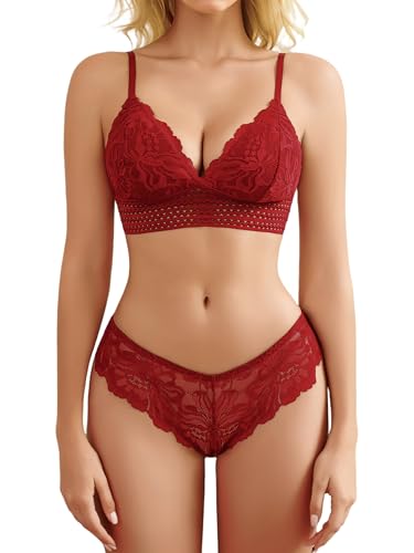Image of Avidlove Lingerie Set for Women Sexy Lace Bra and Panty Sets 2 Piece Lace Bralette Set