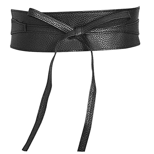 FIEIJ Hello My Life&Apparel Women's PU Leather Waist Belt Bow Tie Wrap Around Soft Boho Corset Fashion Elegant for Dresses (Black)