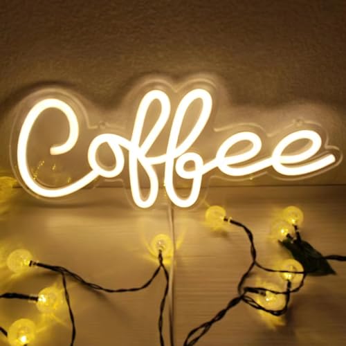 Image of Warm White Coffee Neon Sign,Dimmable Coffee Bar Light up Sign,Arylic Neon Lights for Coffee Bar Accessories,Coffee Bar Signs for Coffee Station Wall Decor Art Decor,5V USB Powered,14x6.3In