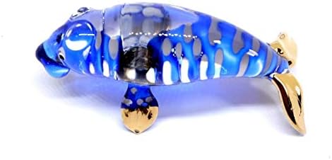 Handmade Mini Blue Glass Manatee Blown Glass Art Ocean Animal Collectible Figurines Figures Cool Stuff Ornament Miniature for Anniversary Birthday Wedding Gift Ideas Home Room Garden Table Decor No.1