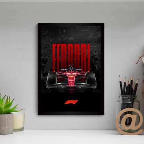Image of Ferrari F1 Poster | Framed Ferrari F1 Car A4 Sized (31 x 23 cm) | Carlos Sainz, Charles Leclerc Poster, Lewis Hamilton Posters | Car Posters for Wall, Gift for Boys, Formula 1 Posters | Race Frames (F 003)