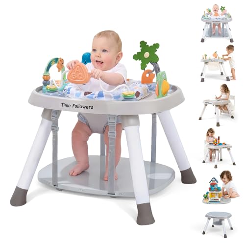 Image of Time Followers® 6-in-1 Baby Activity Center | 4 Stage Montessori-Inspired Toys | Grow Stationary Standing Toddler Table | Jumpers & Bouncers | Must Have for Boy & Girl 6, 12, 24+ Month Old (Beige)