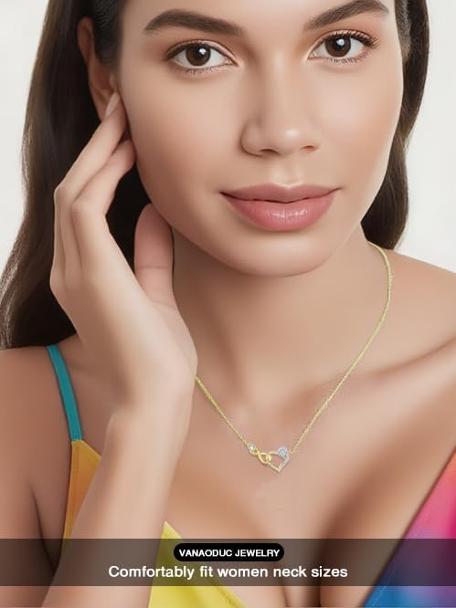 Heart Necklace for Women Gold, Wedding Anniversary Birthday Sunflower Necklaces Gifts for Wife Her,Mom,Girlfriend,14 K /18K White Gold Infinity Pendant Womens Jewelry