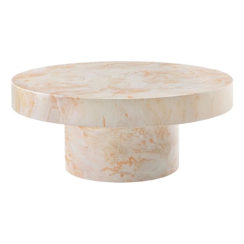 Modway Alora Round Concrete Coffee Table with Faux Stone Finish in Honey Onyx - Cement Accent Table for Living Room - Stone Patio Center Table -