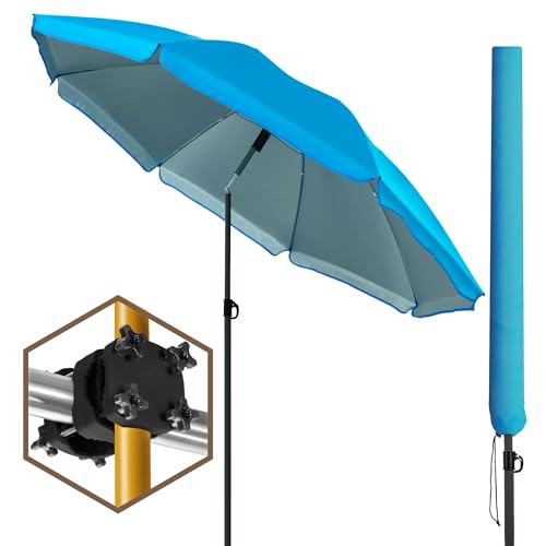 Menz Sonnenschirm Balkon Blau + Sonnenschirmhalter Balkongeländer + Sonnenschirmhülle, 3-IN-1 SET - Sonnenschirm Strand ...