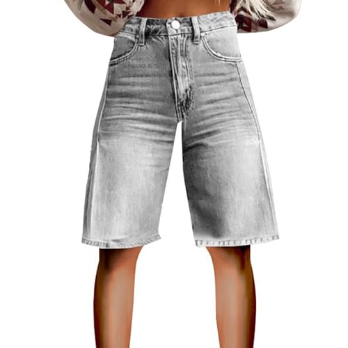 Jean délavé coupe droite pour femme le pantalon d'été léger longueur genou rétro