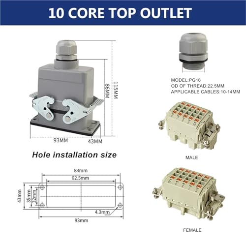 Conector rectangular de 10 pines para solucionar fallos eléctricos por vibración industrial 3