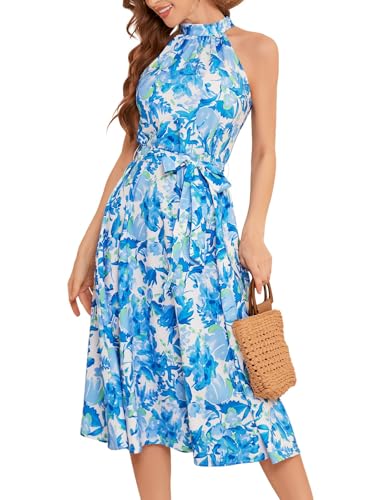 Image of Bbonlinedress Women Floral Midi Dress 2026 Halter Summer Spring Boho Casual Beach Vacation A-line Flowy Sun Dresses