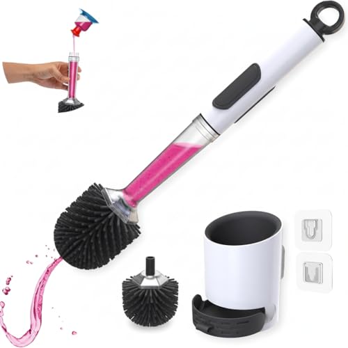 Escobilla de Baño con Dispensador de Jabon, Escobilla WC de Silicona Flexible, Escobillas de Baño con Dispensador Recargable, Escobillas de Baño Rellenable con Detergente, Incluye Adhesivo.