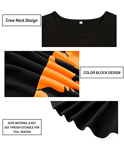 Image of CARCOS Plus Size Tops for Women Color Block Flower /Striped /Camo Crew Neck Long Sleeve Tee Shirt
