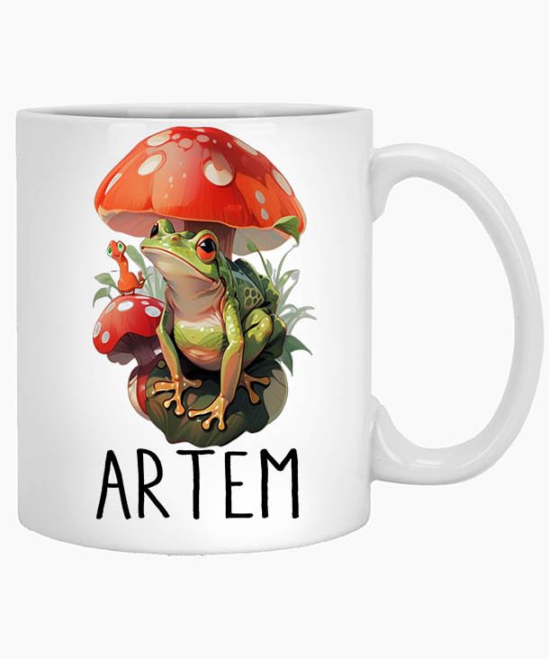 Personalized Frog Mushroom Name Artem 11oz White Mug Coffee Mug, Gift for Friend, Custom Name Mug, Frog Mug Name, Frog Lover Gift, Funny Frog for Men Gift 490885