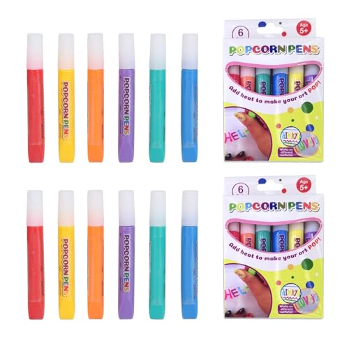 Henyall 3D Bubble Popcorn Drawing Pens Magic Puffy Paint Pens for Kids Magic Colour DIY Printing Bubble Pen Cotton Pen Kids Stationary Sets Teenage Girls Gifts Birthday Presents 12 Pieces/2 Boxes