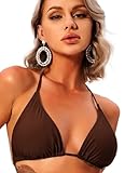 Navneet Bikini Oberteil Damen Bikini Triangel Push Up String Bikini Top Bikinis Bademode Badeanzug Swimsuits Braun M