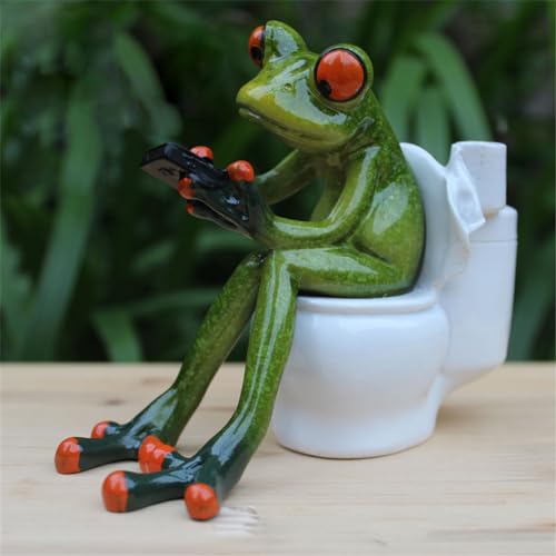 Figura de Rana Divertida Sentada en Inodoro de Resina miniatura 4