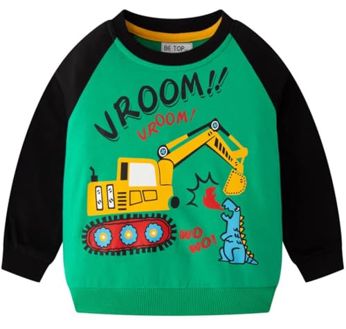 Popshion Toddler Boys Sweatshirts Excavator Dinosaur Long Sleeve Pullover Crewneck Shirts Cartoon Tee Sport Tops for Kids 4T