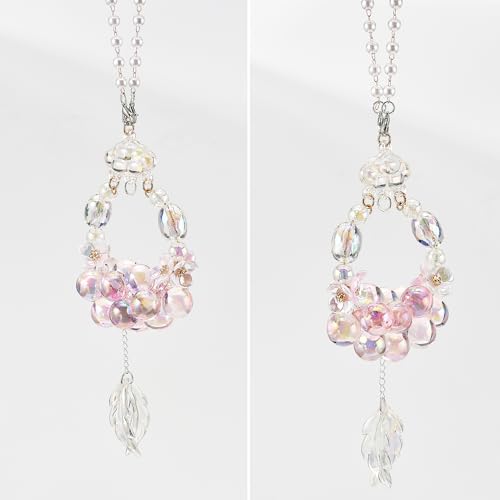 Image of Crystal Ball Car Rear View Mirror Hanging Charms Pendant Lucky Hanging Ornament Car Interior Decorations, Pink