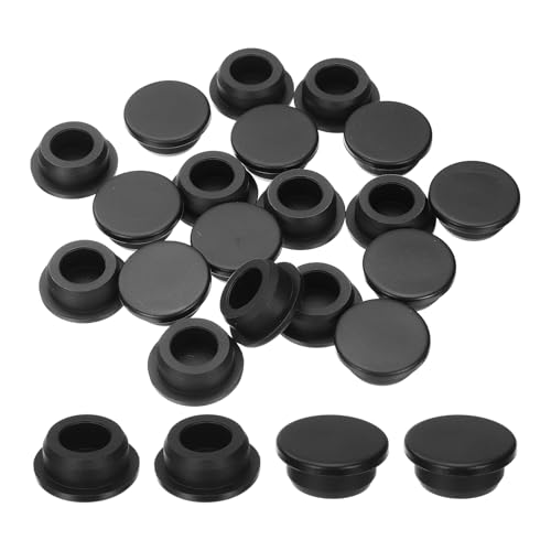 Image of uxcell 20 Pcs Hole Plugs, Heat Resistant Silicone Flush Type Fastener Hole Cover Plug for 26mm(1-1 /32 Inch) Hole, Round Snap Locking Tubing Plug Hole for Furniture Cabinet, Black