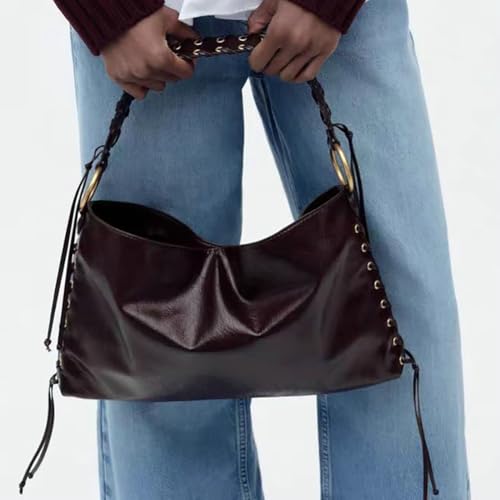 Slouchy PU Leather Punk Hobo Bags Women Trendy Underarm Shoulder Bag Cute Satchel Crescent Crossbody Purse Tote Handbag2