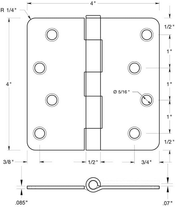Deltana S44R4U15A Steel & Stainless Steel Hinges 4"x 4"x 1/4" Radius Hinge, w/ Ball Tips Pair
