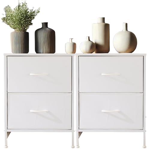 DUMOS Kommode für Schlafzimmer mit Stoffschubladen hohe Organizer für Kleidung Schrank Kinderzimmer Aufbewahrungsturm mit Schrank Metallrahmen Holzplatte leichte