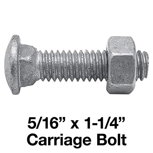 Image of Carriage Bolts 5 /16-18 x 1-1 /4 inch: Galvanized Bulk Chain Link Fence Carriage Bolts (100 Pieces)