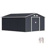 Outsunny Casetta da Giardino 12.4m² in Acciaio Zincato con Prese d'Aria, Capanno da Giardino con Tetto Inclinato, Doppie Porte Scorrevoli Bloccabili, Capanno Porta Attrezzi, 340x386x200 cm, Grigio