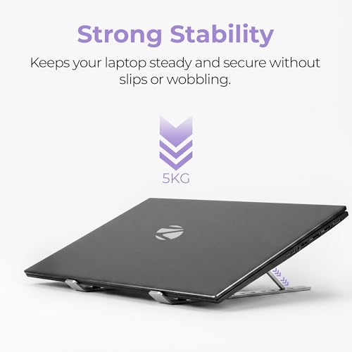 Image of Zebronics NS2000 Plus Laptop Stand, Supports Up to 17-Inch Laptops, 5kg Load Capacity, 7-Level Adjustable Height, Ergonomic Foldable Design, Anti-Slip Silicone Pads (Silver)