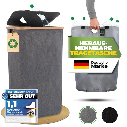 COTTARA® Botellas de depósito con tapa y bolsa de transporte, recipiente giratorio con agujero, ideal para guardar botellas vacías (gris sin impresión)