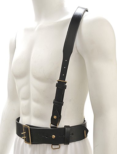 WW1 Sam Browne Belt with Shoulder Strap Black Leather will fit 34" thru 38"4
