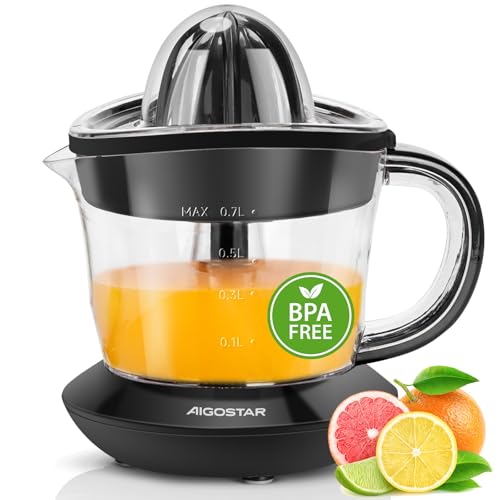 Produktfoto von Aigostar Saftpresse Elektrisch 2 Kegel, Orangenpresse 40 Watt, Zitruspresse 0.7 Liter, 2 Drehrichtungen, Hohe…