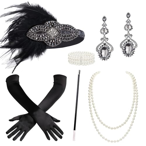 Opiniones y reviews de Garigoleados elegantes Top 10. 44 BABEYOND - Accesorios para mujer de los años 20 – Gran accesorio Gatsby para mujer, pulsera de perlas, collar y guantes, Set-5, Talla única