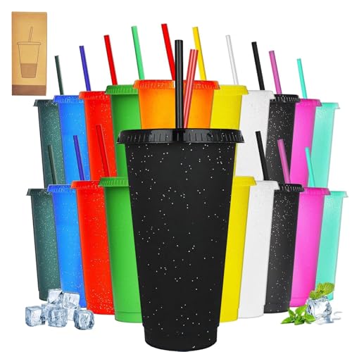 La mejor comparación de Vaso con tapa y popote para comprar hoy. 44 20PCS Vasos Reutilizables de Plastico de 710 ml Grande - Vasos de Plastico con Tapa y Popote Sin BPA, Vaso de Plástico Colorido, Vaso Purpurina Arcoiris, para Fiestas y Oficina,...