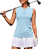 COOrun Womens Golf Shirt Collarless Polo Tank Tops with 1/4 Zip Sleeveless Athletic Tennis Shirts for Women