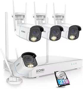 ZOSI 4MP 2.5K QHD WiFi Security Camera System Outdoor, 8 Channel H.265+ NVR with 2TB HDD for 24/7 Record, 4 X 4MP Wireless Camera, Plug-in, Color Night Vision, AI Detection, 2-Way Audio, Siren Alert asin的图片