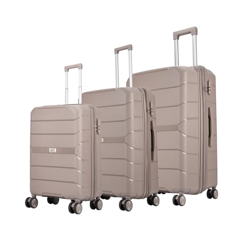Image of VIP Pristine Hardsided 8 Wheel Polypropylene (PP) Spinner Suitcase With Large Expander,Combination Lock And 5 Years International Warranty (Brown, (Cabin+Medium+Large)), 60 Cm