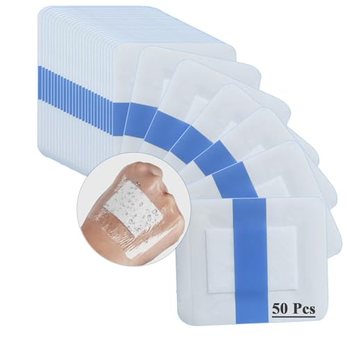 NELLHOMY 50 pcs 6x7cm Apositos Adhesivos para Heridas,Parches Cicatrizantes Transparentes Impermeables Profesionales Para Aliviar el Dolor y Curar Heridas,Duschpflaster Wasserfest