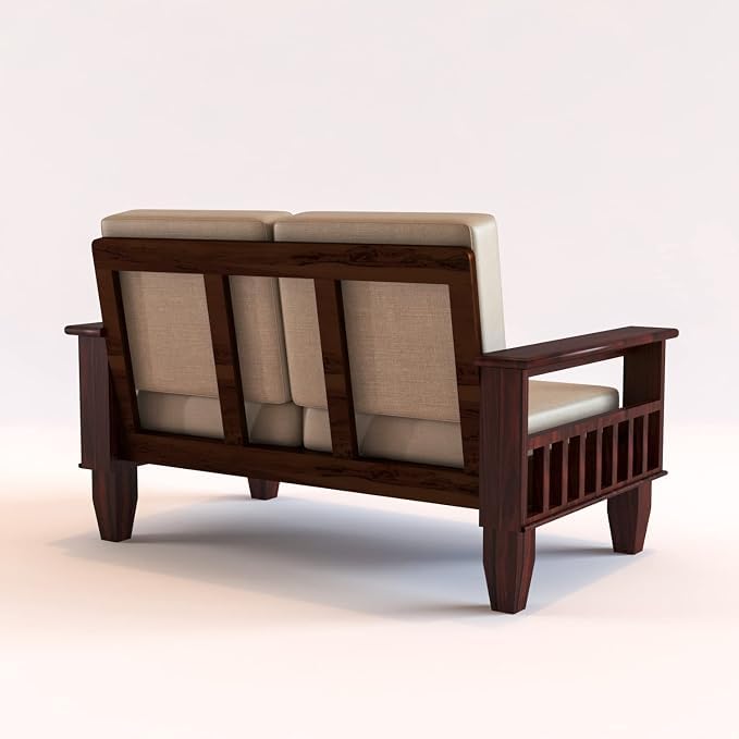 Image of Sheesham Wooden 4 Seater Sofa for Living Room | Rosewood 4 Seater Cushion Sofa with Side Newspaper Holder for Home & Office | Solid Wood Sofa Set for Lounge (Mahogany,2+1+1 Seater)