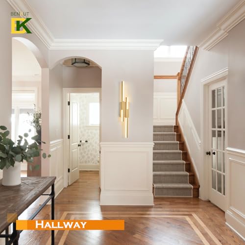 Image of Benkut Modern LED Wall Sconce Gold Remote Wall Light Fixtures for Bathroom, Dimmable Vanity Light Indoor LED Remote Wall Sconce for Bedside Bedroom Living Dining Room (27.6inch 3000-6500K 1 Pack)