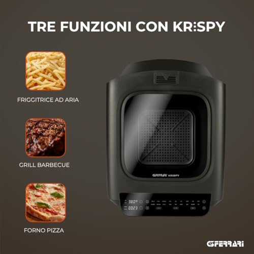 G3 Ferrari G10225 Krispy Forno Pizza e Friggitrice ad Aria, Multifunzione, 2100W, 13 Litri, Tecnologia HOBLO, Display Soft-Touch con 18 programmi, Fino a 380°C, Acccessori inclusi, Nero - Immagine 3
