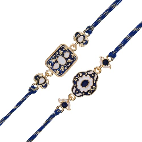 Image of eCraftIndia Set of 2 Blue & Golden Designer Rakhis, Best Bro Ever Fridge Magnet with Roli Chawal Pack - Rakhis for Brother, Bhabhi, Kids