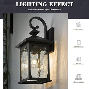 Zeyu 212 inch outdoor wall fixture large outdoor sconce lights for patio garage die cast aluminum with water ripple glass black finish zd99b m bk wp  urban country home decor