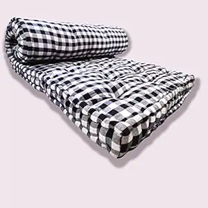 Deevine Craft Soft Thick 5-Inch Cotton Box Mattress | Gadda Medium Firm Soft Cotton Mattress | Cotton Box Rectangle Type Single Bed Mattress (4X6 ft or 72X48X5 Inches) Black and White Check