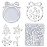 Silikonformen Weihnachten, Gießformen silikon Anhänger, Epoxidharz Formen Weihnachtsdekoration, 3D Weihnachten Schneeflocke Formen Mold, gips gießformen für Schlüsselanhänger Ornament Geschenk