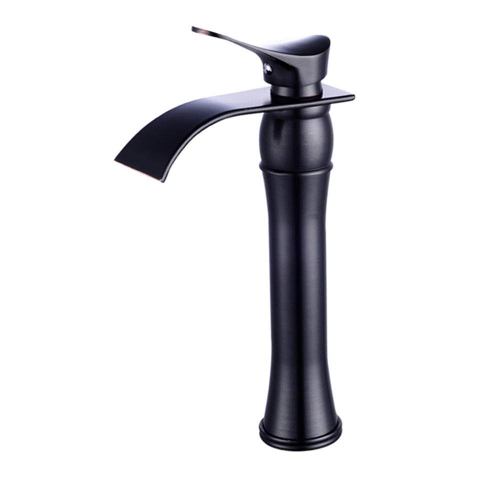 COSZWQDP Basin Tap High Antique Black Bathroom Sink Taps Brass Hot and Cold Waterfall Faucet Single Hole Above Counter