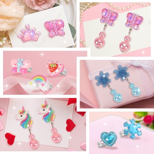 Toddler Girl Toys for Ages 5-7 Jewelry,34pcs Girls Toys Age 6-8 Clip on Earrings for Girls age 8-10 Kids Princess Toy Adjustable Ring Girl Toy Age 3 4 5 6-8 Year Old Birthday Christmas Gifts4