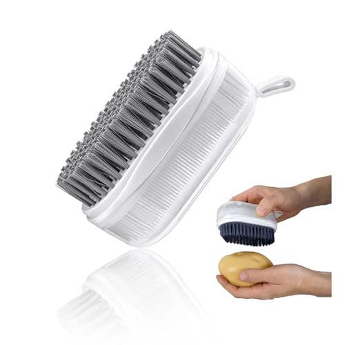YAFIYGI 1 spazzola per verdure con setole morbide e dure, spazzola per frutta e verdura, spazzola a doppia faccia per la pulizia di patate e funghi (grigio bianco)