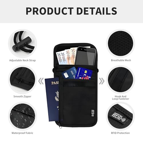 Keratobleem Brustbeutel mit RFID Schutz, Anti-Diebstahl Reisegeldbeutel, Weicher Brustbeutel zum Reisen Unisex,Tasche Sicherheit Umhängegeldbeutel,für Passport,Kreditkarten,Smartphone,Münzen,Geld