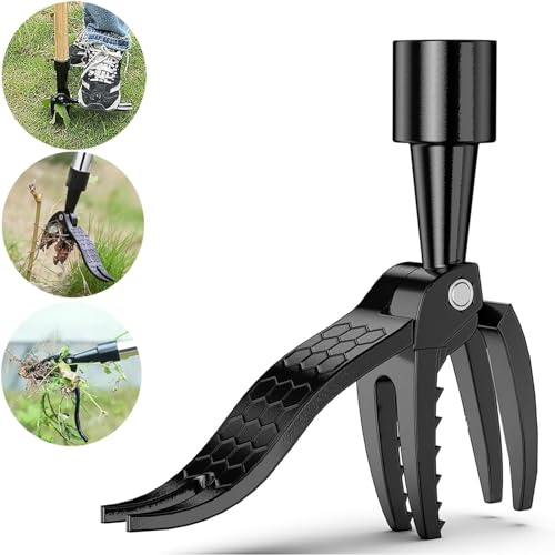 Pince de jardinage manuelle avec tête à 4 griffes, outil d'arrache-mauvaises herbes, remplacement de la tête de désherbage, pas de flexion/agenouillement pour enlever les mauvaises herbes et les