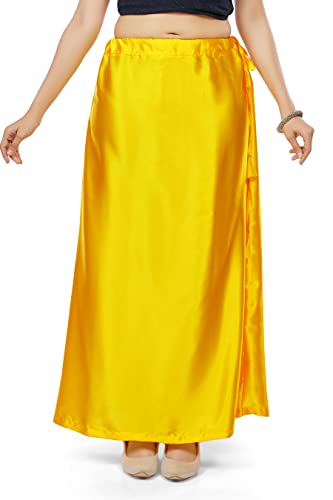 Madhu Fashion Women's Satin Saree Petticoat Saree Underskirt (Medium, Yellow)